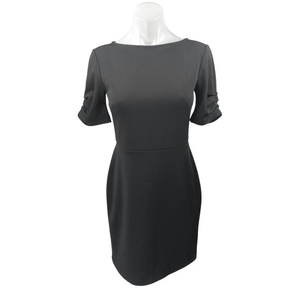 Ann Taylor Women's Black Boat Neck Short Sleeve Mini Sheath Dress Size 2 Petite - Picture 1 of 4